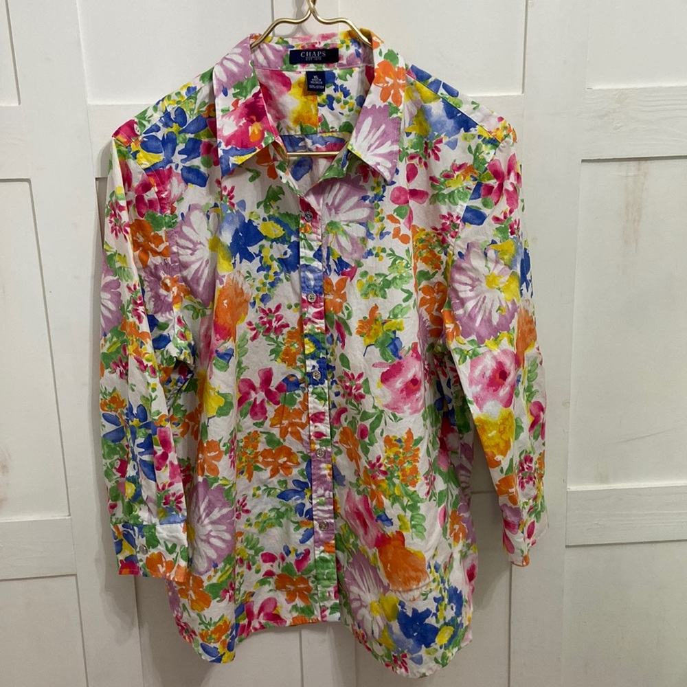 Chaps Floral Women’s Button Down Cotton Top Size XL